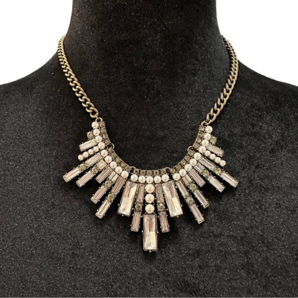 Gold-Tone Statement Necklace With Clear Rhinestones & Adjustable Chain